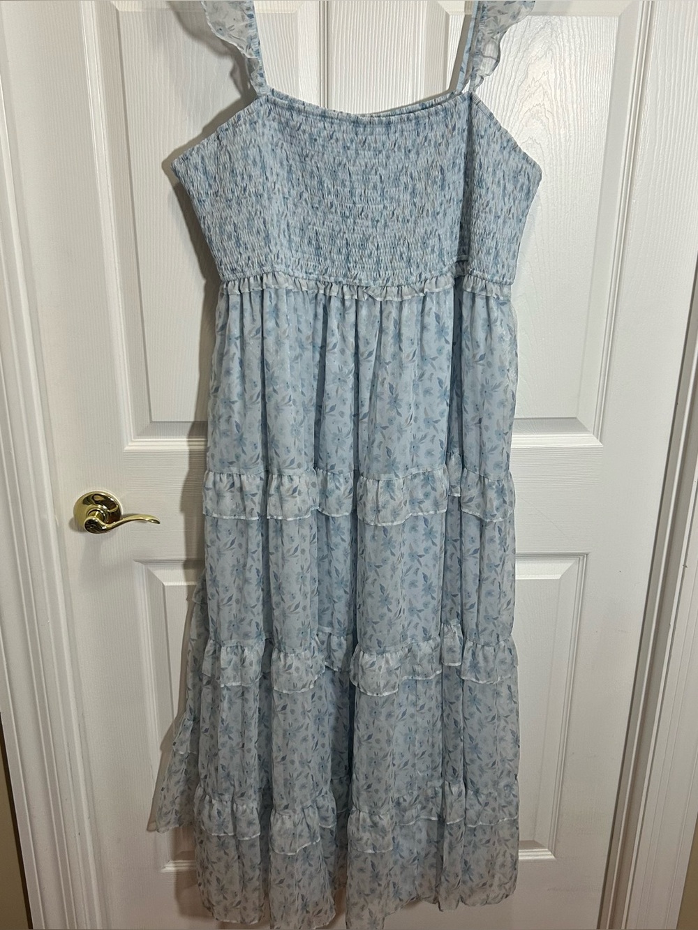 Arula Light Blue Smocked Tube Top Tiered Dress
